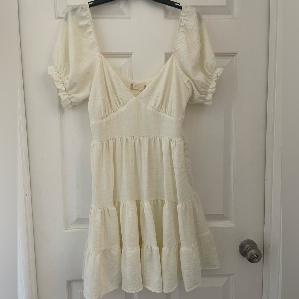 Altar’d State Cream Puff Sleeve Tiered Mini Dress | Size S